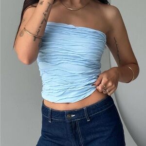 Princess Polly Sky Blue Strapless Crop Top